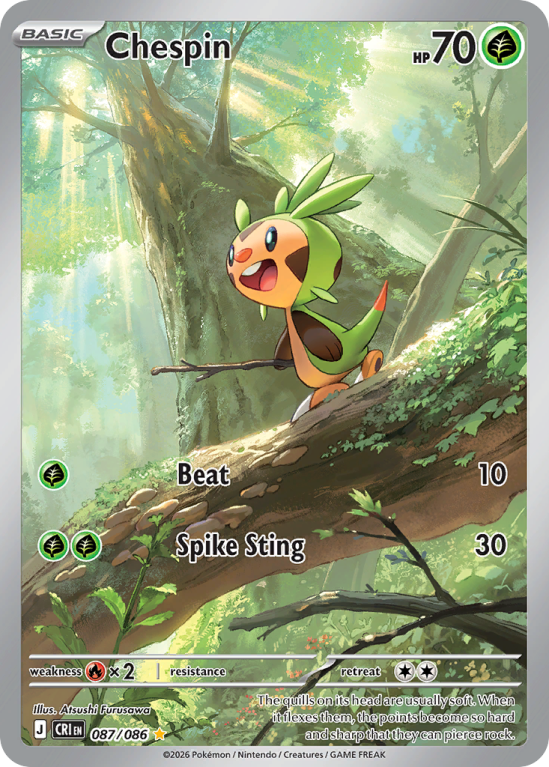 Pokémonkaart Chespin nummer 87/86 uit de set Chaos Rising (Mega Evolution)