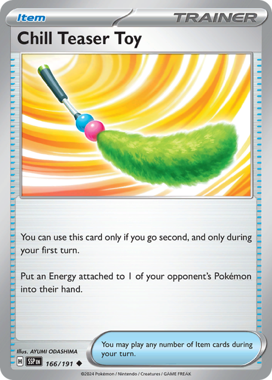 Pokémonkaart Chill Teaser Toy nummer 166/191 uit de set Surging Sparks (Scarlet & Violet)