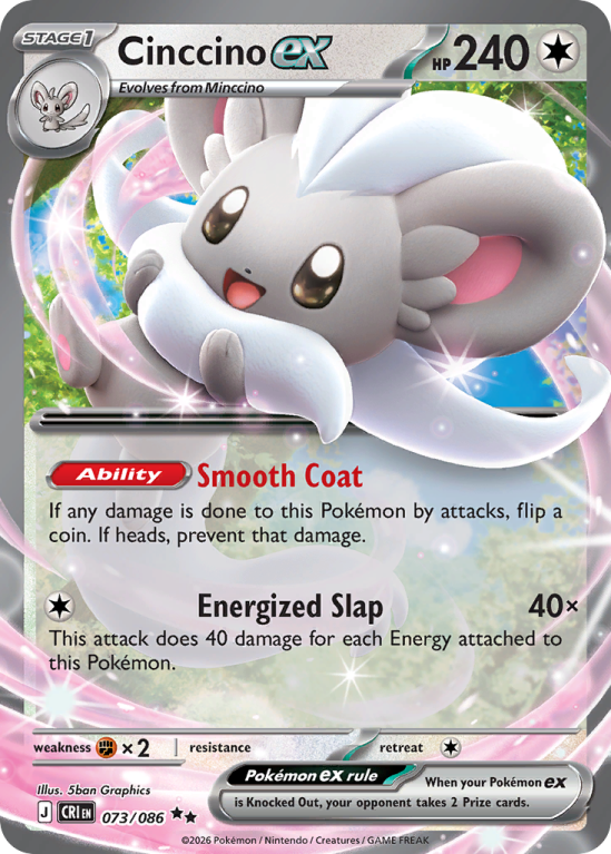 Pokémonkaart Cinccino ex nummer 73/86 uit de set Chaos Rising (Mega Evolution)