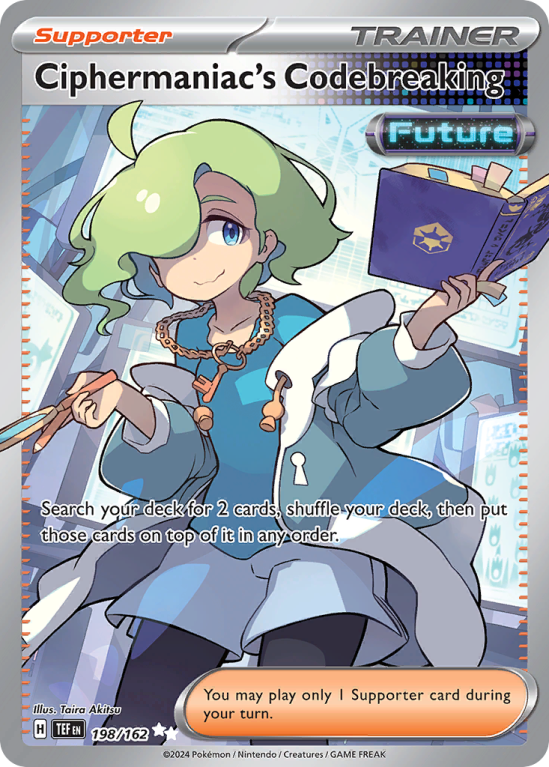 Pokémonkaart Ciphermaniac's Codebreaking nummer 198/162 uit de set Temporal Forces (Scarlet & Violet)