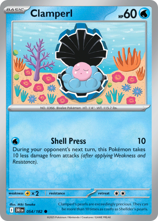 Pokémonkaart Clamperl nummer 54/182 uit de set Destined Rivals (Scarlet & Violet)