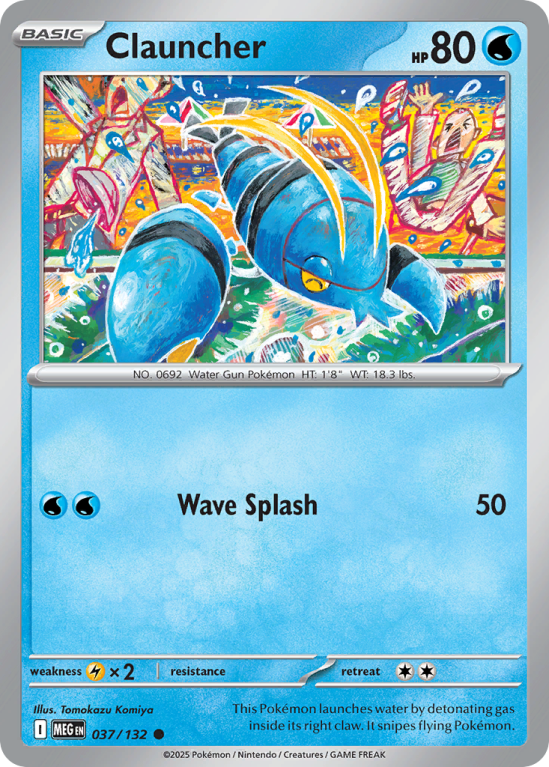 Pokémonkaart Clauncher nummer 37/132 uit de set Mega Evolution