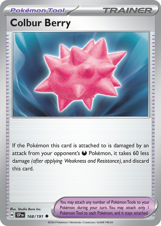 Pokémonkaart Colbur Berry nummer 168/191 uit de set Surging Sparks (Scarlet & Violet)