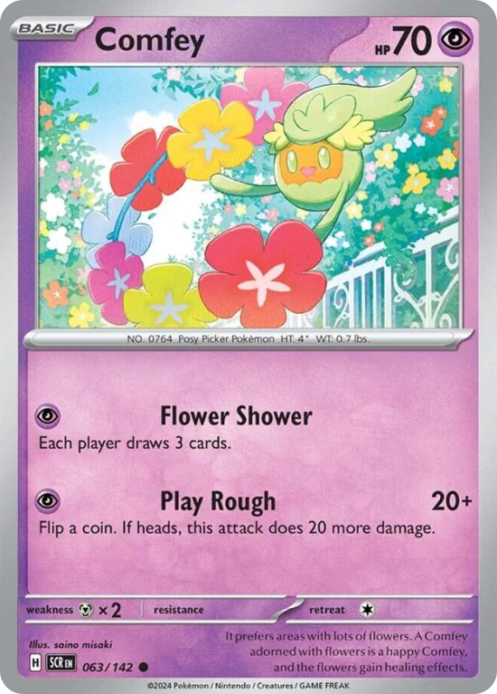 Pokémonkaart Comfey nummer 63/142 uit de set Stellar Crown (Scarlet & Violet)