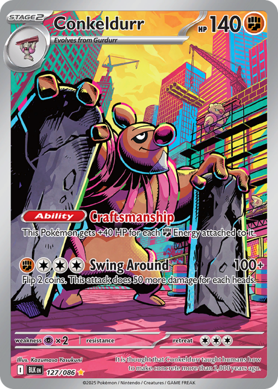 Pokémonkaart Conkeldurr nummer 127/86 uit de set Black Bolt (Scarlet & Violet)