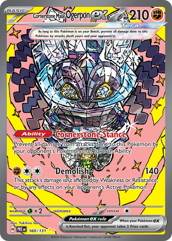 Pokémonkaart Cornerstone Mask Ogerpon ex nummer 160/131 uit de set Prismatic Evolutions (Scarlet & Violet)