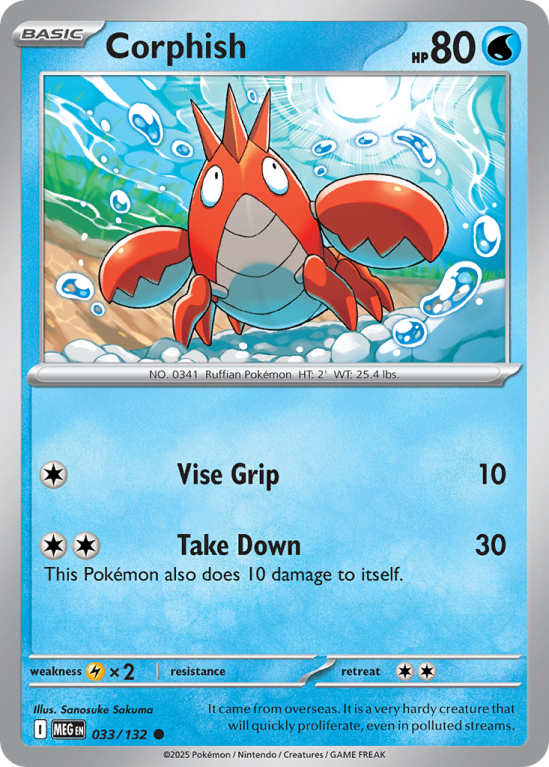 Pokémonkaart Corphish nummer 33/132 uit de set Mega Evolution