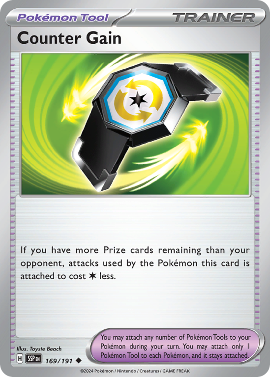 Pokémonkaart Counter Gain nummer 169/191 uit de set Surging Sparks (Scarlet & Violet)