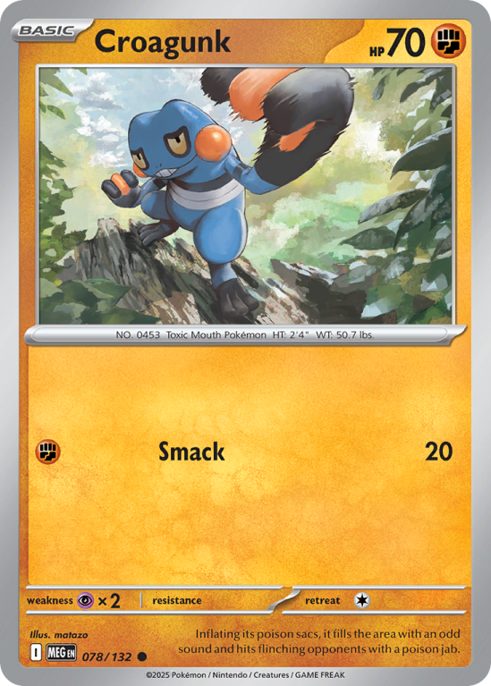 Pokémonkaart Croagunk nummer 78/132 uit de set Mega Evolution