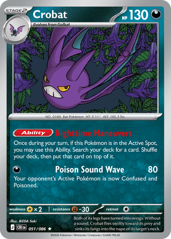 Pokémonkaart Crobat nummer 51/86 uit de set Chaos Rising (Mega Evolution)