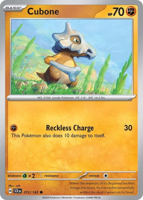 Pokémonkaart Cubone nummer 72/142 uit de set Stellar Crown (Scarlet & Violet)
