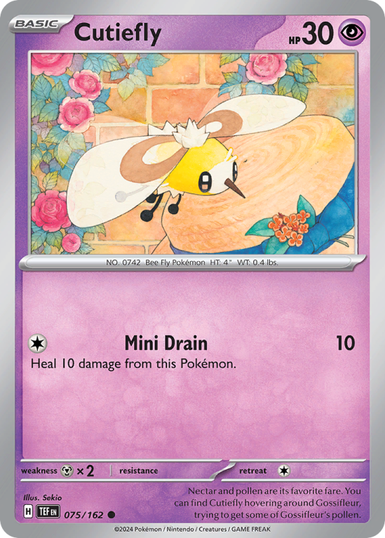 Pokémonkaart Cutiefly nummer 75/162 uit de set Temporal Forces (Scarlet & Violet)