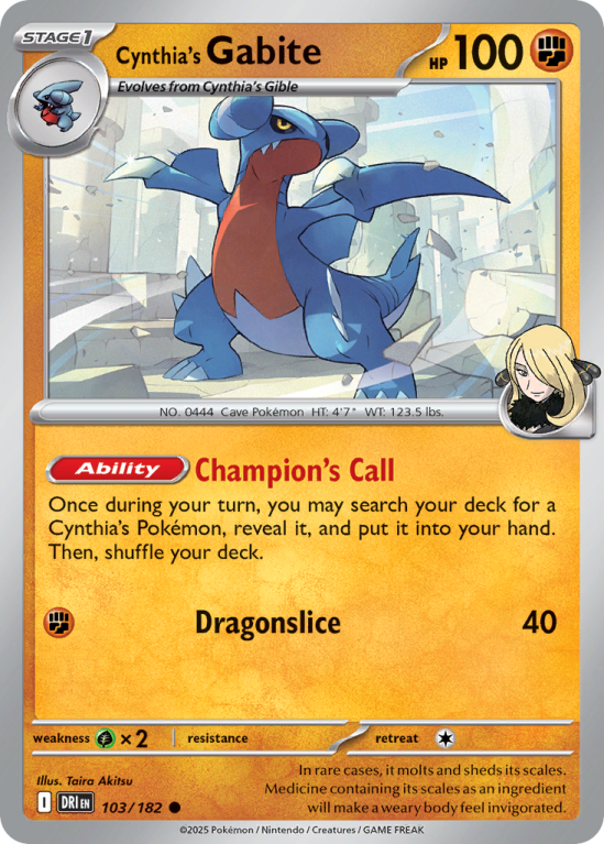 Pokémonkaart Cynthia's Gabite nummer 103/182 uit de set Destined Rivals (Scarlet & Violet)