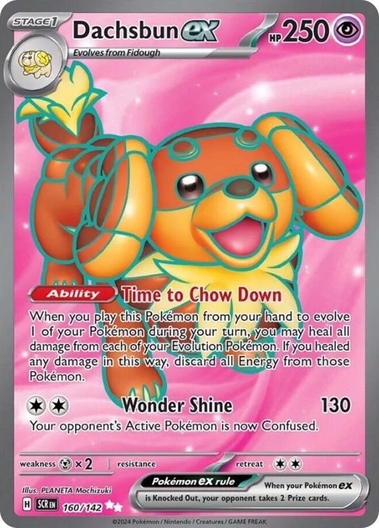Pokémonkaart Dachsbun ex nummer 160/142 uit de set Stellar Crown (Scarlet & Violet)