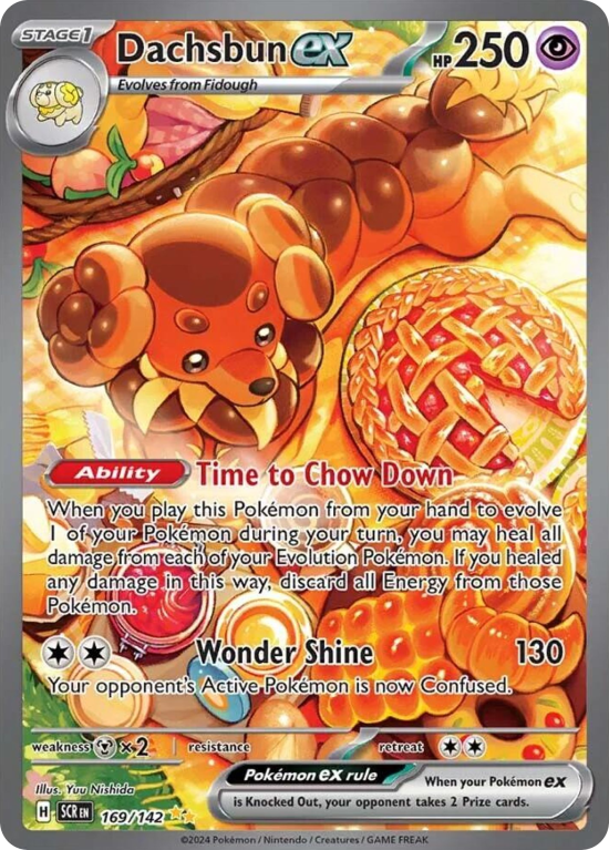 Pokémonkaart Dachsbun ex nummer 169/142 uit de set Stellar Crown (Scarlet & Violet)