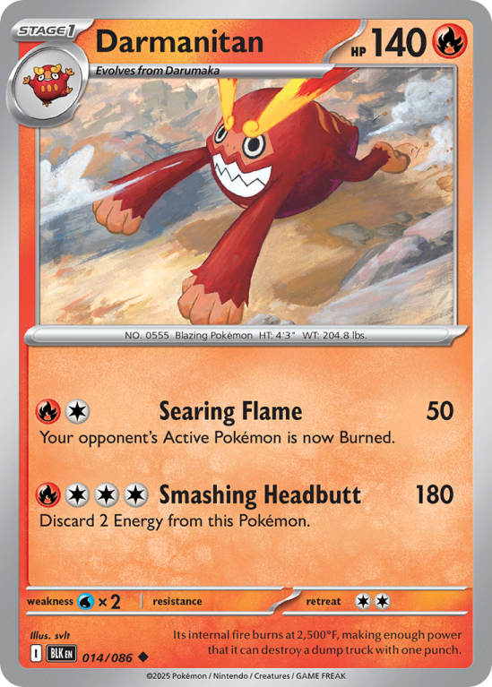 Pokémonkaart Darmanitan nummer 14/86 uit de set Black Bolt (Scarlet & Violet)