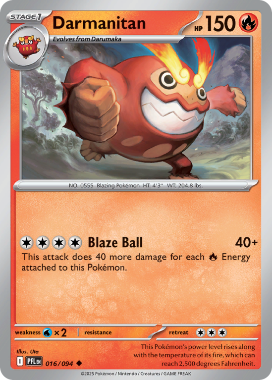 Pokémonkaart Darmanitan nummer 16/94 uit de set Phantasmal Flames (Mega Evolution)
