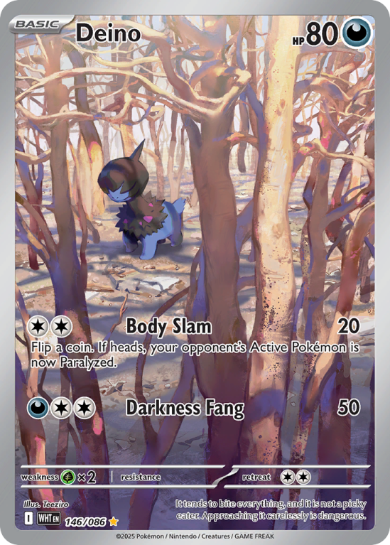 Pokémonkaart Deino nummer 146/86 uit de set White Flare (Scarlet & Violet)