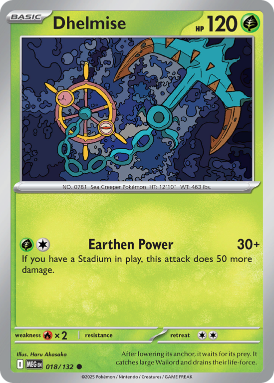 Pokémonkaart Dhelmise nummer 18/132 uit de set Mega Evolution