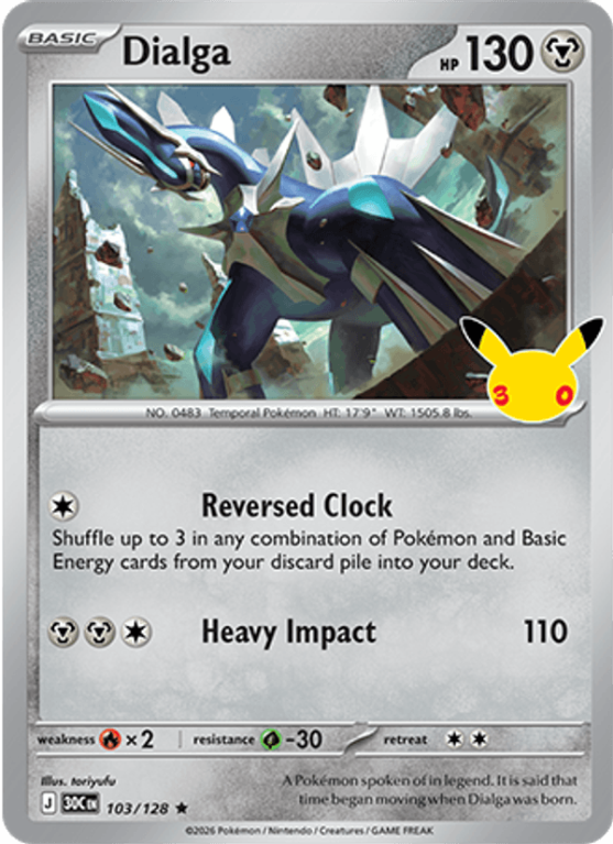 Pokémonkaart Dialga nummer 103/128 uit de set 30th Celebration (Mega Evolution)