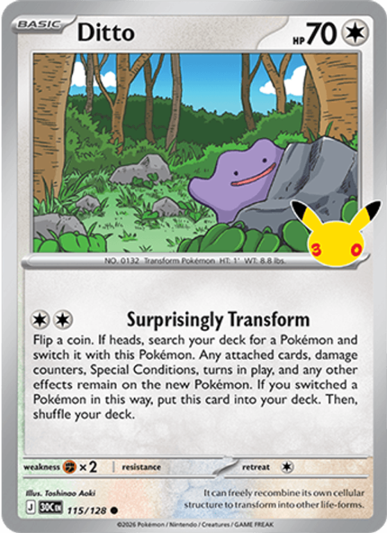Pokémonkaart Ditto nummer 115/128 uit de set 30th Celebration (Mega Evolution)