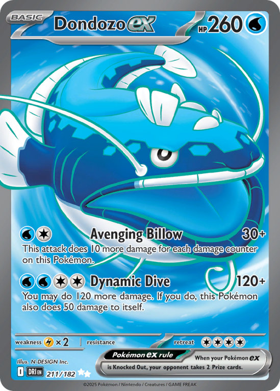 Pokémonkaart Dondozo ex nummer 211/182 uit de set Destined Rivals (Scarlet & Violet)