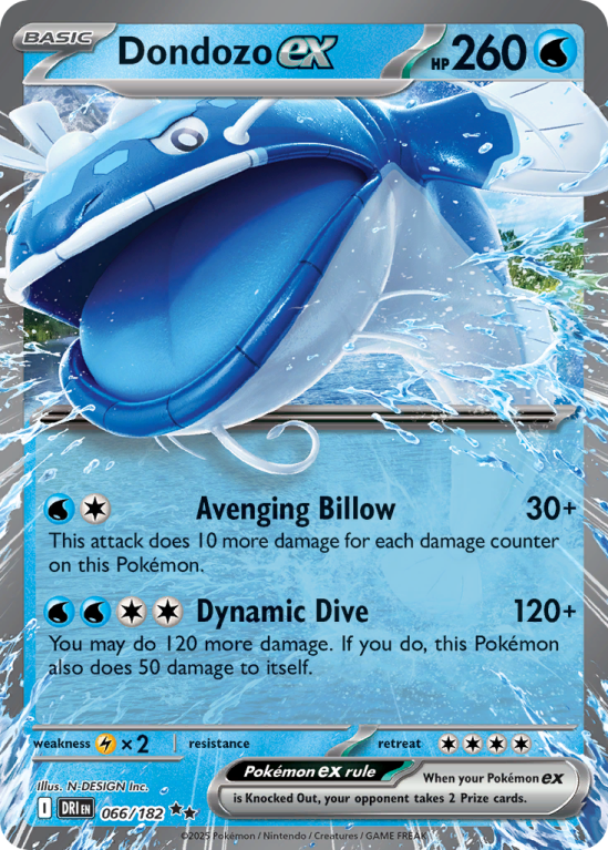 Pokémonkaart Dondozo ex nummer 66/182 uit de set Destined Rivals (Scarlet & Violet)