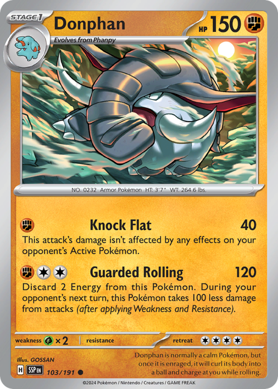 Pokémonkaart Donphan nummer 103/191 uit de set Surging Sparks (Scarlet & Violet)