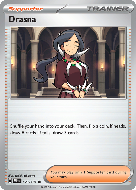 Pokémonkaart Drasna nummer 173/191 uit de set Surging Sparks (Scarlet & Violet)