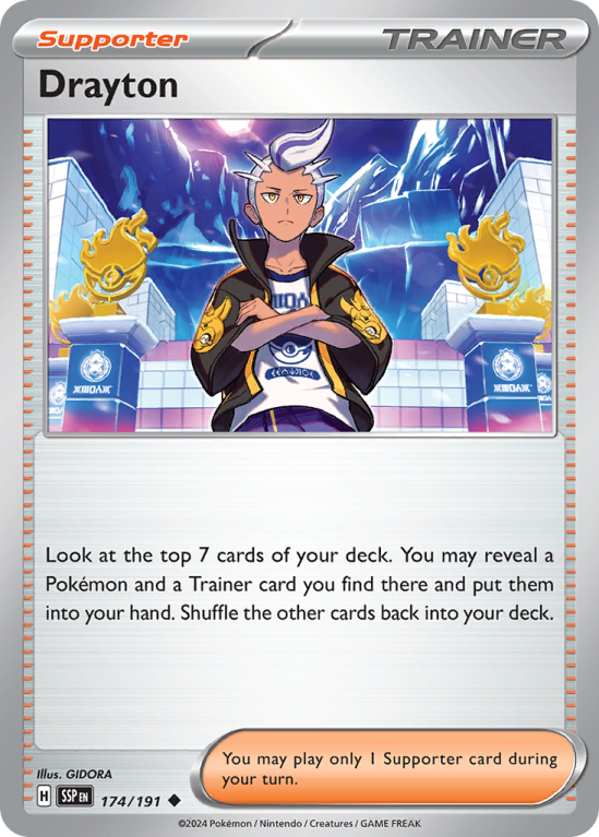 Pokémonkaart Drayton nummer 174/191 uit de set Surging Sparks (Scarlet & Violet)