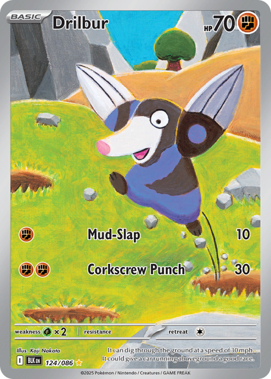 Pokémonkaart Drilbur nummer 124/86 uit de set Black Bolt (Scarlet & Violet)