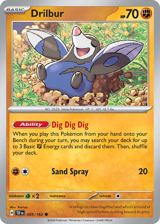 Pokémonkaart Drilbur nummer 85/162 uit de set Temporal Forces (Scarlet & Violet)