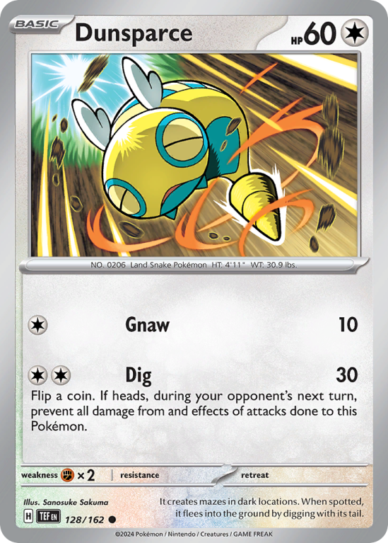 Pokémonkaart Dunsparce nummer 128/162 uit de set Temporal Forces (Scarlet & Violet)