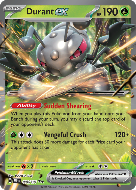 Pokémonkaart Durant ex nummer 4/191 uit de set Surging Sparks (Scarlet & Violet)