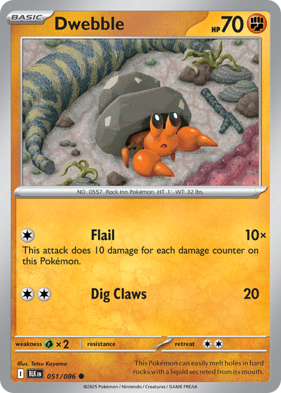 Pokémonkaart Dwebble nummer 51/86 uit de set Black Bolt (Scarlet & Violet)