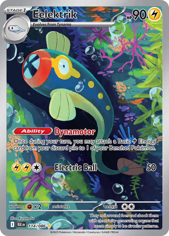 Pokémonkaart Eelektrik nummer 114/86 uit de set Black Bolt (Scarlet & Violet)