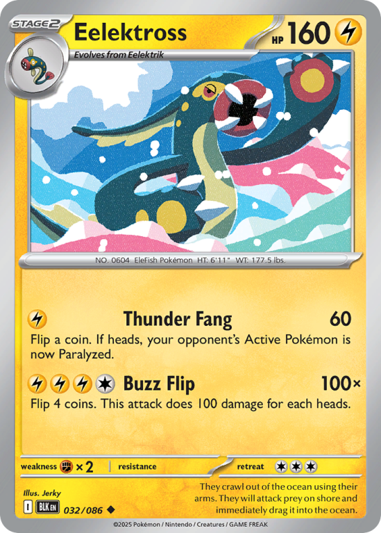 Pokémonkaart Eelektross nummer 32/86 uit de set Black Bolt (Scarlet & Violet)