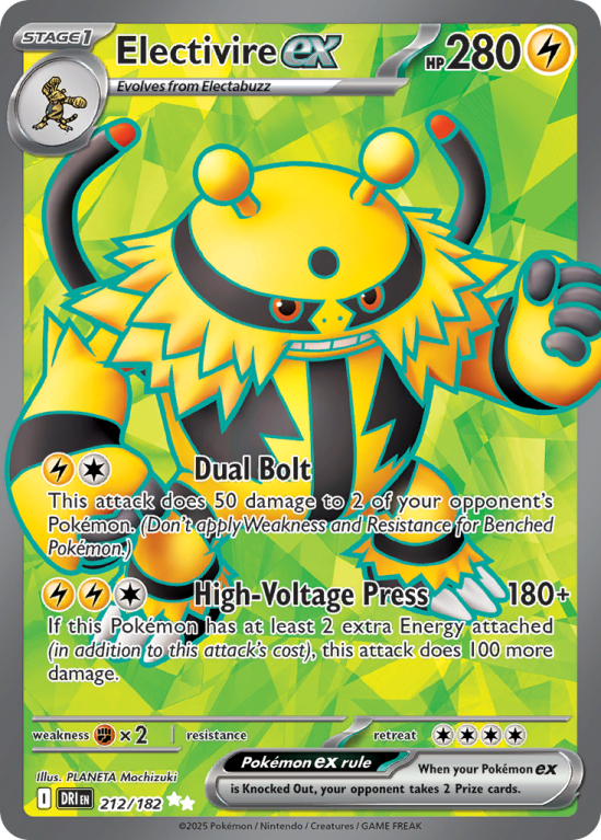 Pokémonkaart Electivire ex nummer 212/182 uit de set Destined Rivals (Scarlet & Violet)