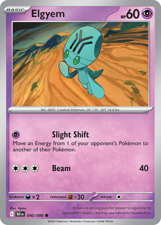 Pokémonkaart Elgyem nummer 40/86 uit de set Black Bolt (Scarlet & Violet)