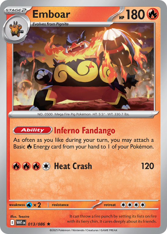 Pokémonkaart Emboar nummer 13/86 uit de set White Flare (Scarlet & Violet)