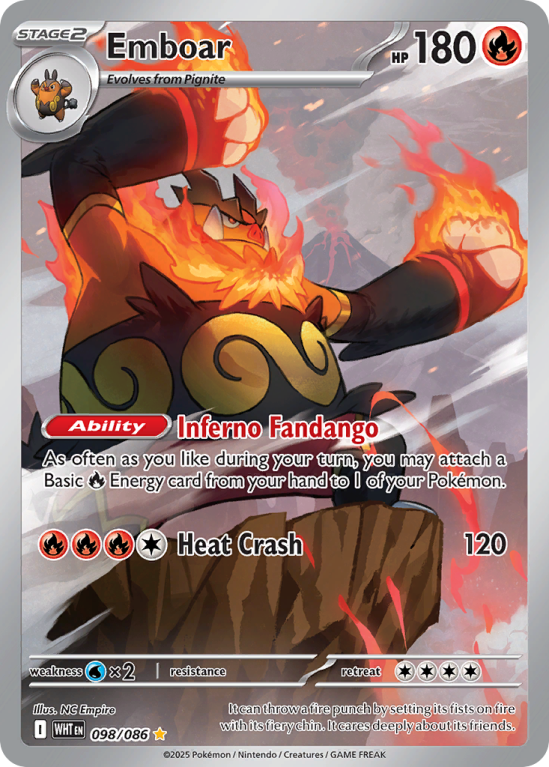 Pokémonkaart Emboar nummer 98/86 uit de set White Flare (Scarlet & Violet)