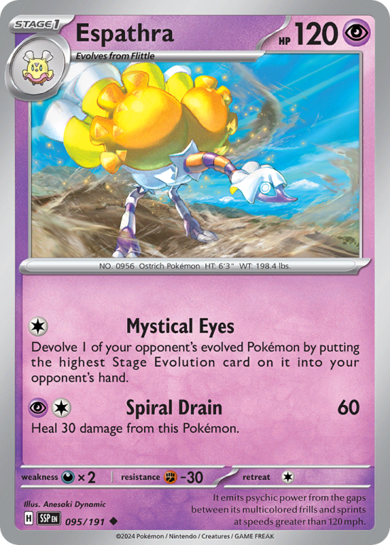 Pokémonkaart Espathra nummer 95/191 uit de set Surging Sparks (Scarlet & Violet)