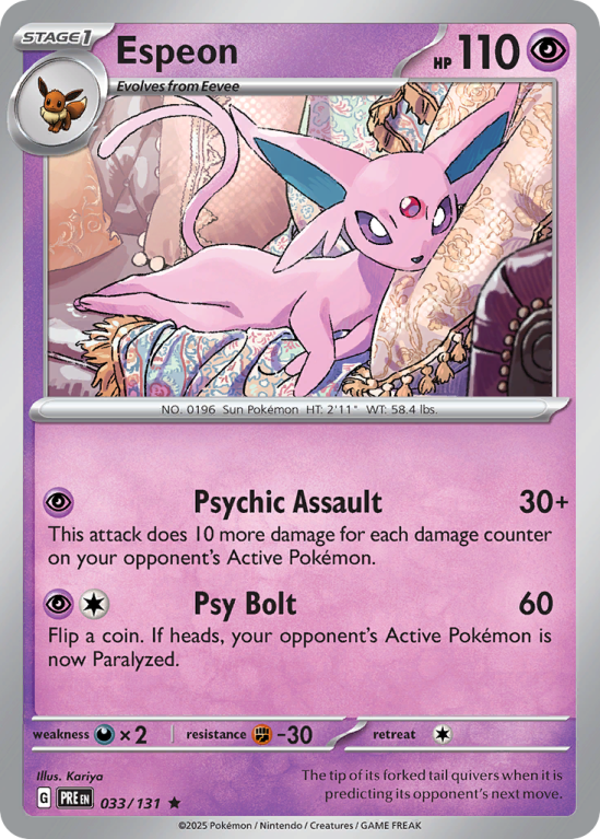 Pokémonkaart Espeon nummer 33/131 uit de set Prismatic Evolutions (Scarlet & Violet)