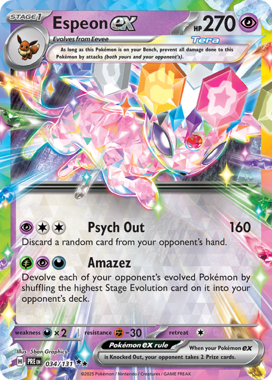 Pokémonkaart Espeon ex nummer 34/131 uit de set Prismatic Evolutions (Scarlet & Violet)