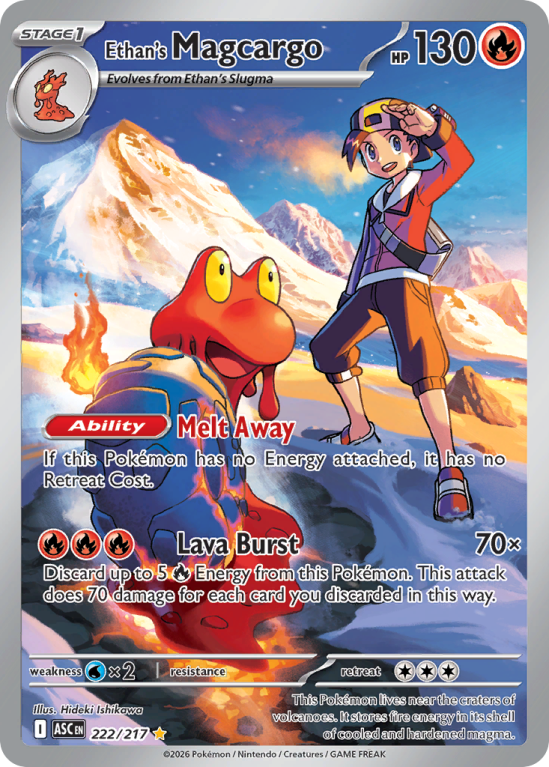 Pokémonkaart Ethan's Magcargo nummer 222/217 uit de set Ascended Heroes (Mega Evolution)