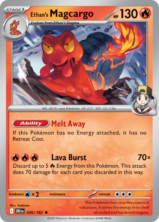 Pokémonkaart Ethan's Magcargo nummer 36/182 uit de set Destined Rivals (Scarlet & Violet)