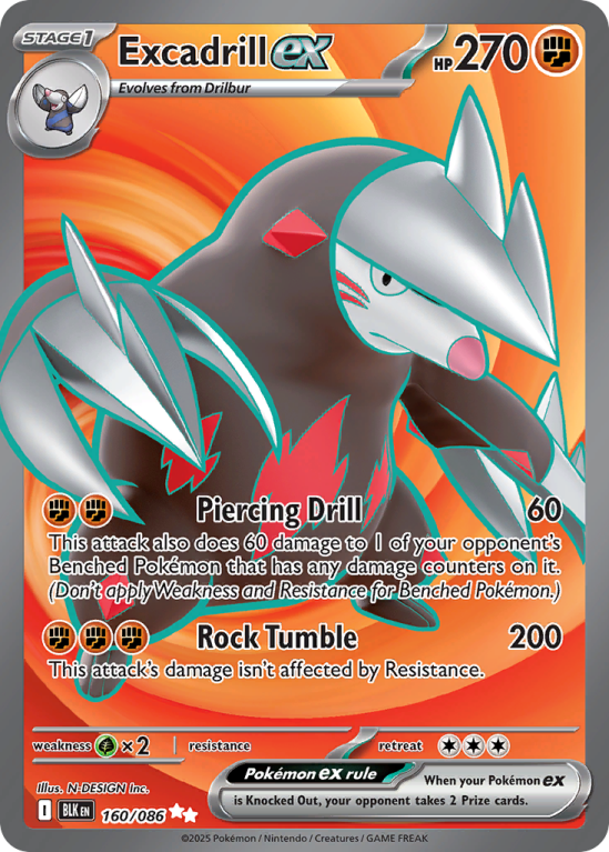 Pokémonkaart Excadrill ex nummer 160/86 uit de set Black Bolt (Scarlet & Violet)