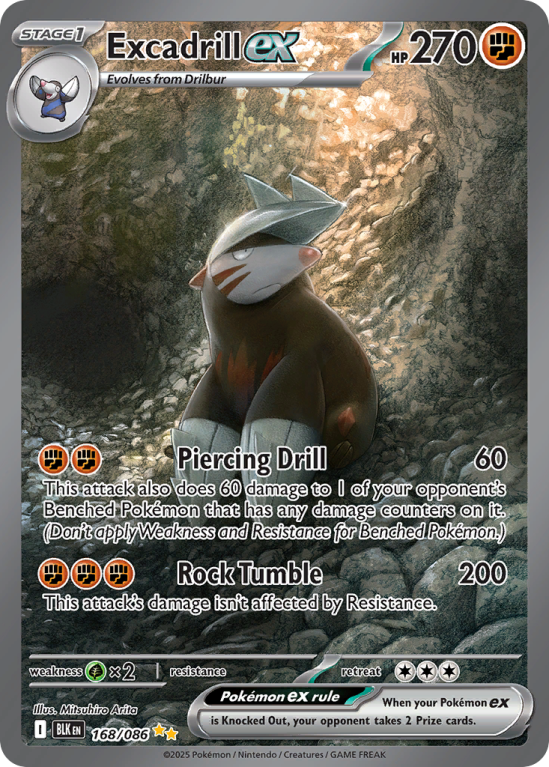 Pokémonkaart Excadrill ex nummer 168/86 uit de set Black Bolt (Scarlet & Violet)
