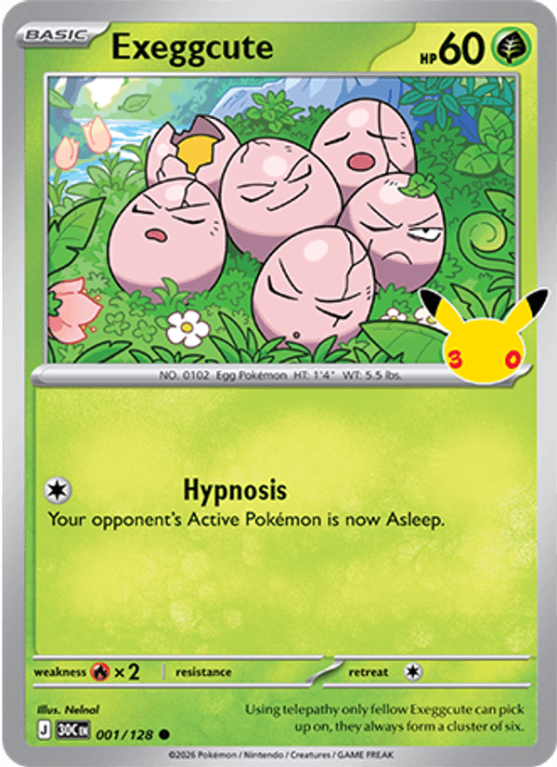 Pokémonkaart Exeggcute nummer 001/128 uit de set 30th Celebration (Mega Evolution)
