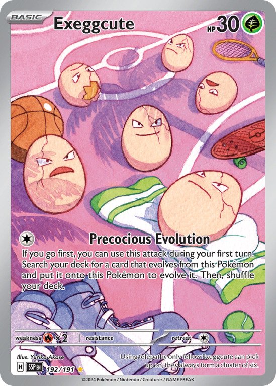Pokémonkaart Exeggcute nummer 192/191 uit de set Surging Sparks (Scarlet & Violet)